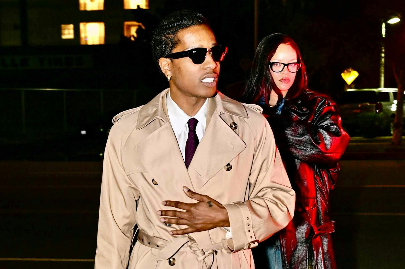 asap rocky wears a beige trench coat to his los angeles gun trial